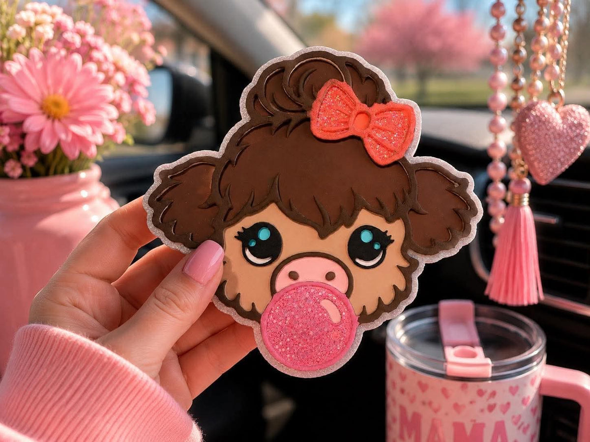 HIGHLAND COW BLOWING BUBBLE