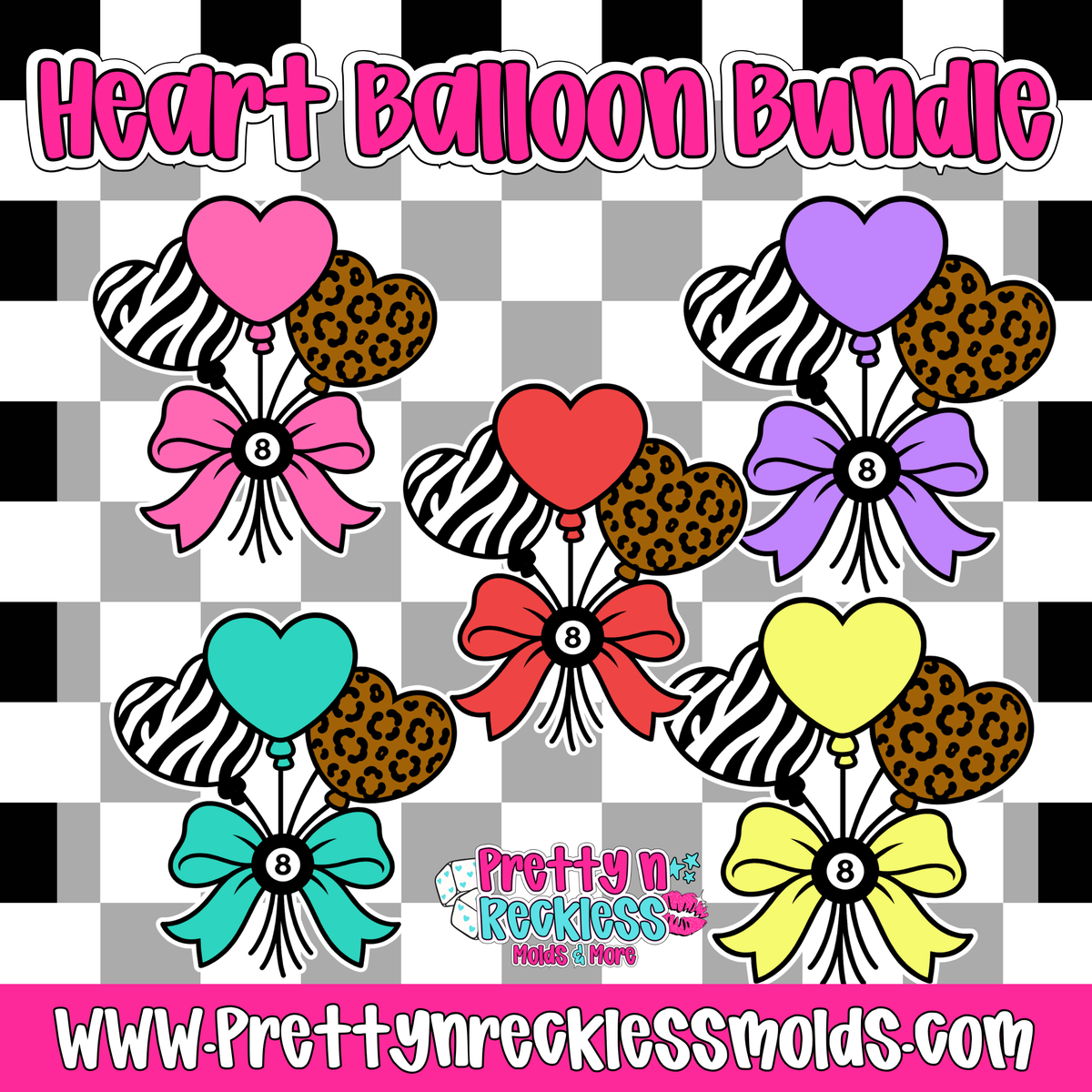 ZEBRA CHEETAH HEART BALLOONS| DIGITAL DOWNLOAD ONLY